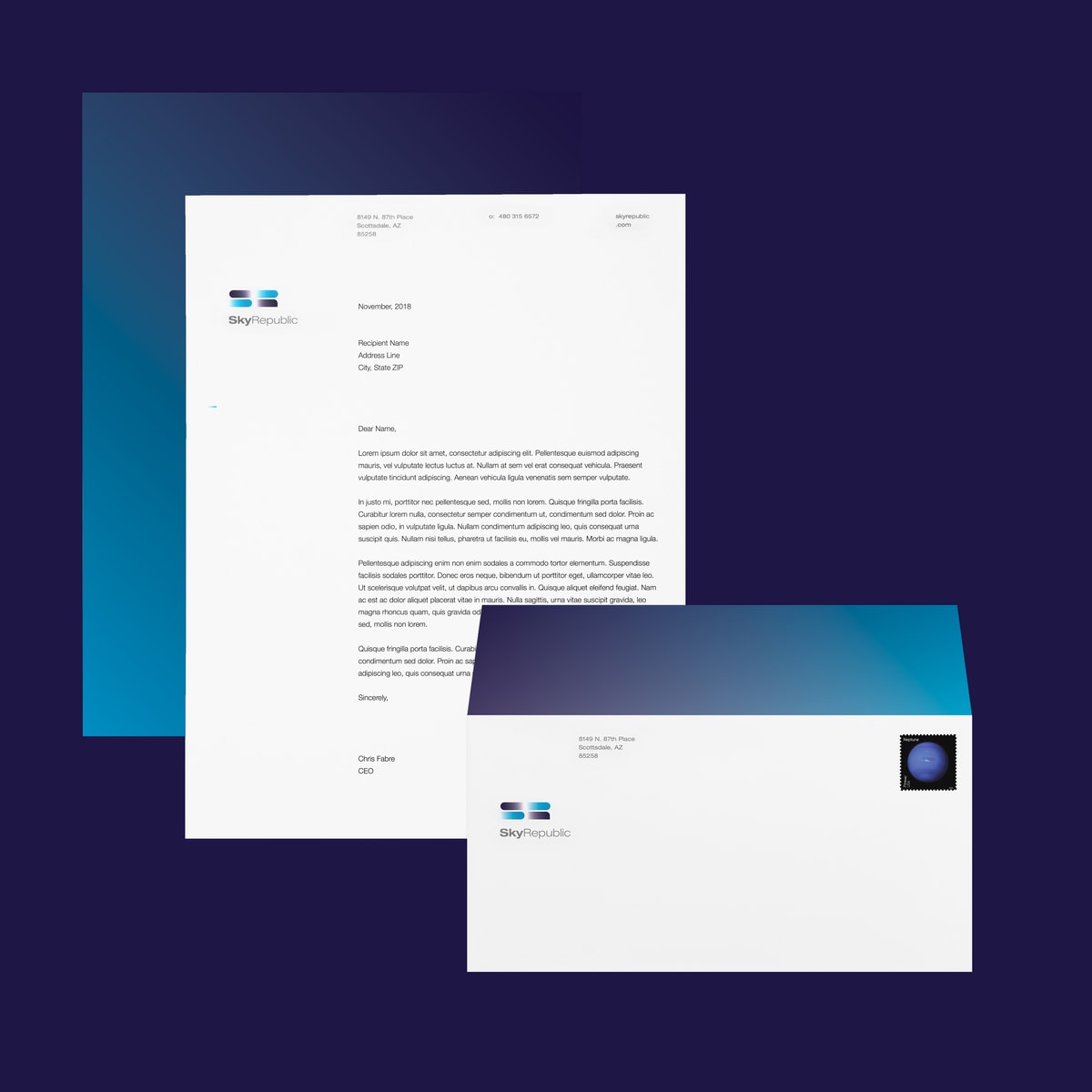 Startup branding for Sky Republic Inc.'s stationery suite